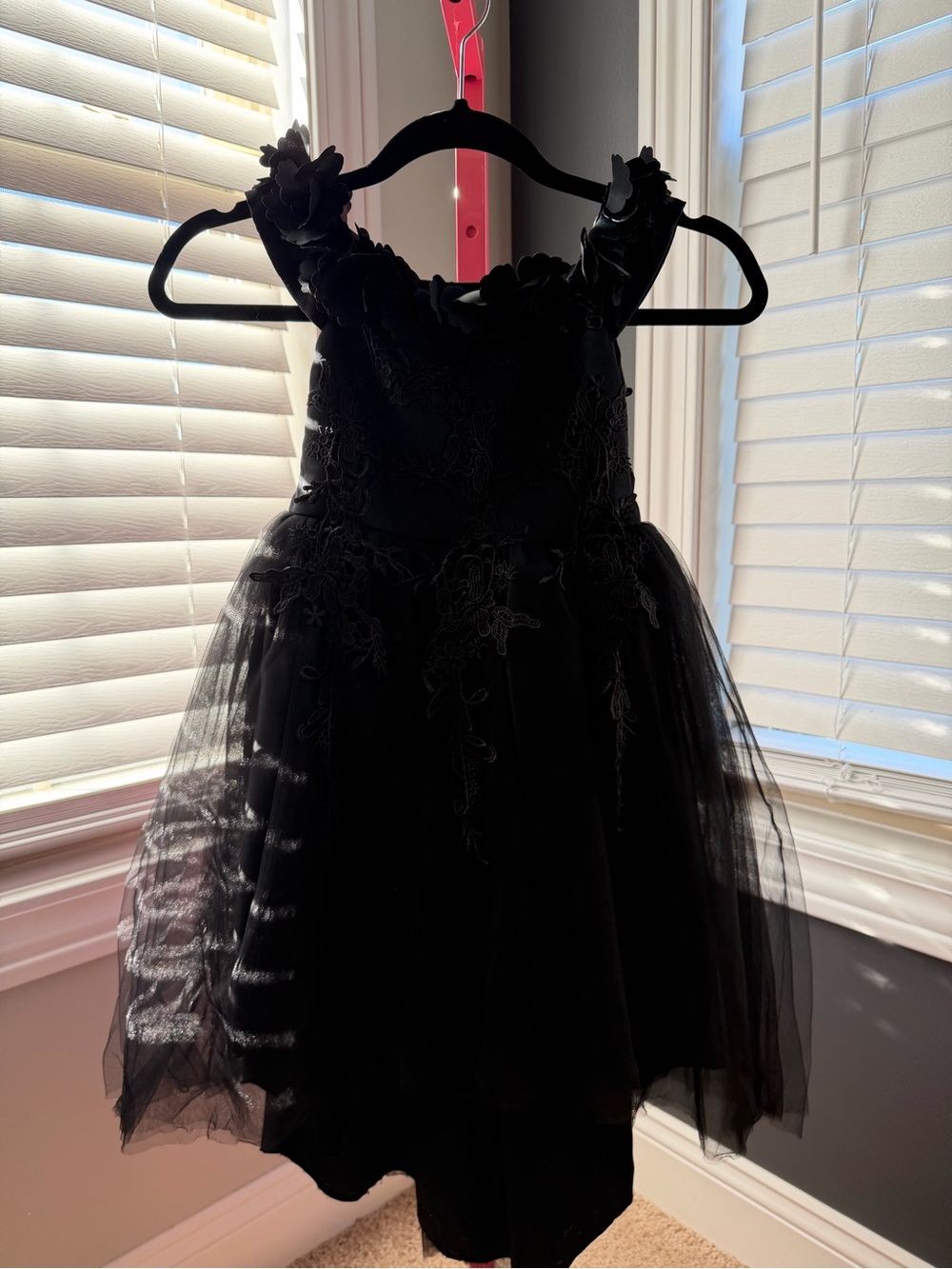 Trish Scully Black Tulle Flower-Trim Kids Dress